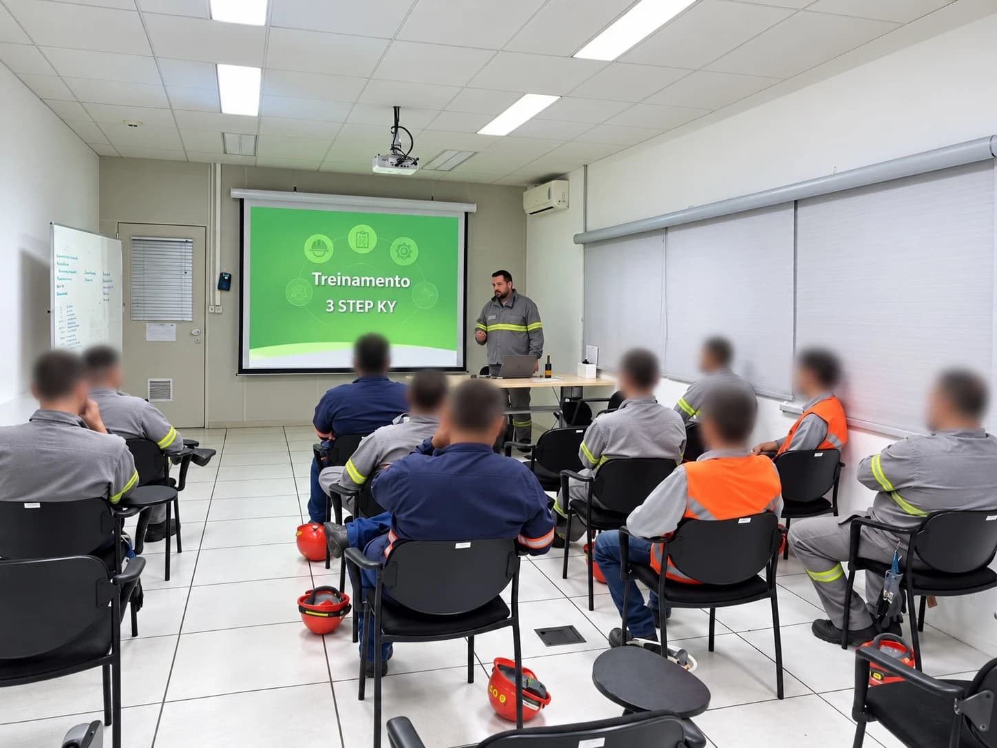 Equipe participando de um treinamento 3 Step KY em sala